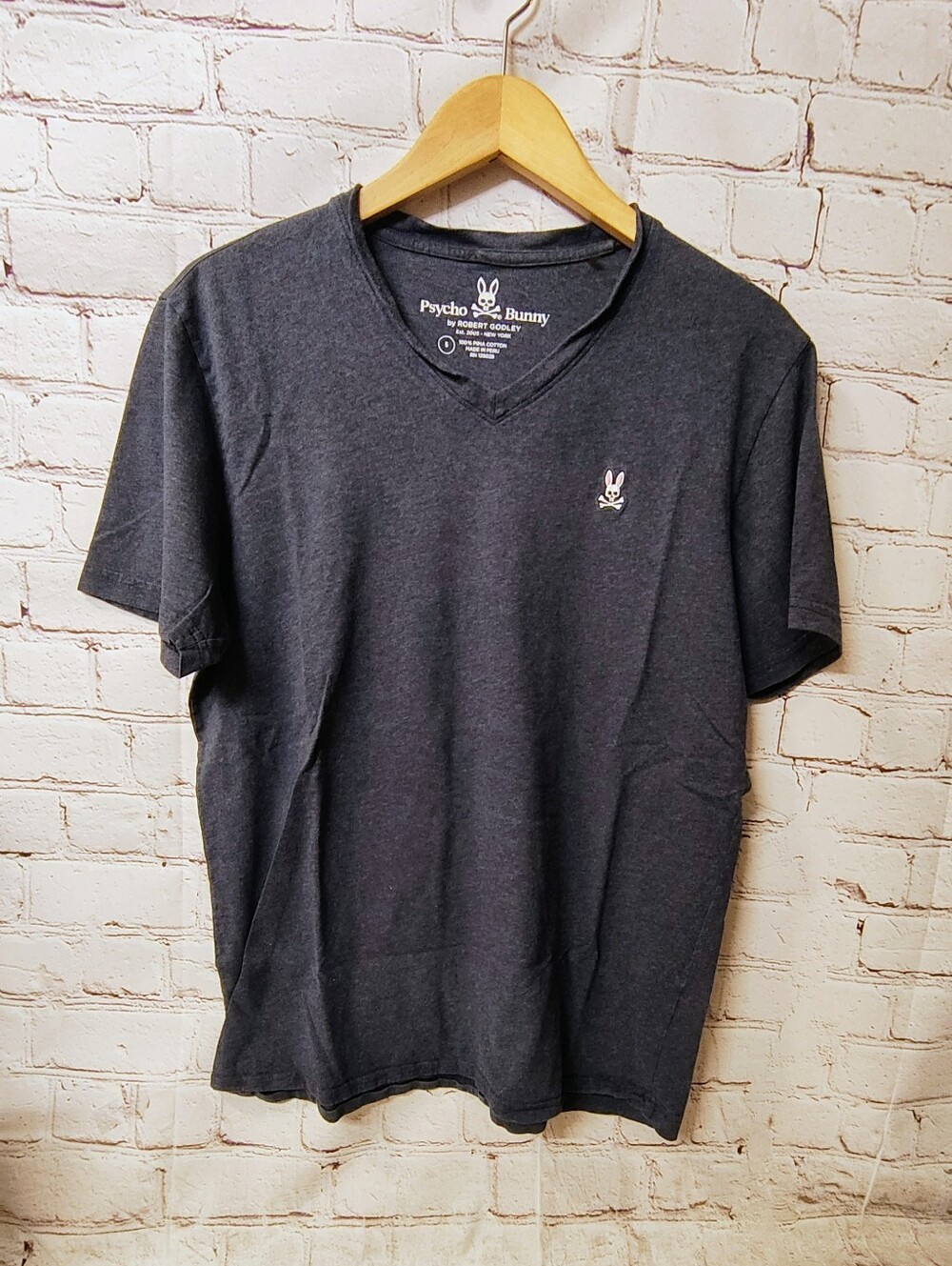 Psycho Bunny Pima Cotton V Neck Small Blue Tee